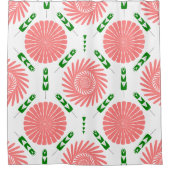 ピンク色の花の模様 シャワーカーテン (正面)