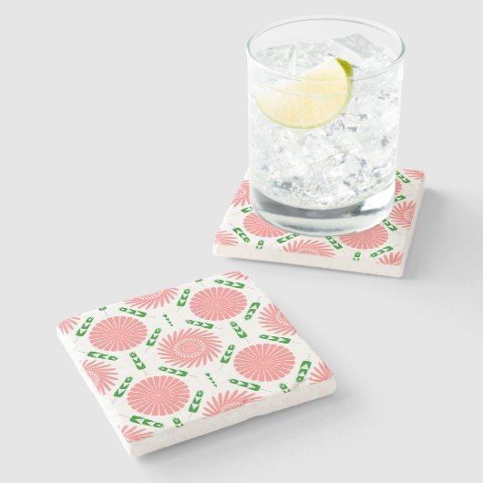 ピンク色の花の模様 ストーンコースター (横)