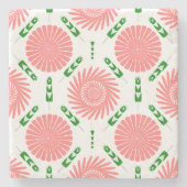 ピンク色の花の模様 ストーンコースター (正面)