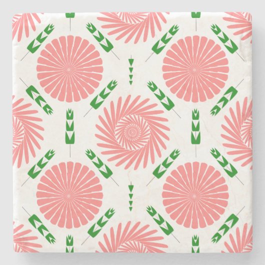 ピンク色の花の模様 ストーンコースター (正面)