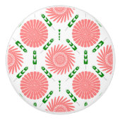 ピンク色の花の模様 セラミックノブ (正面)