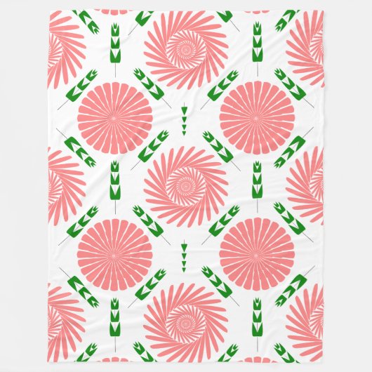 ピンク色の花の模様 フリースブランケット (正面)