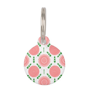 ピンク色の花の模様 ペット ネームタグ