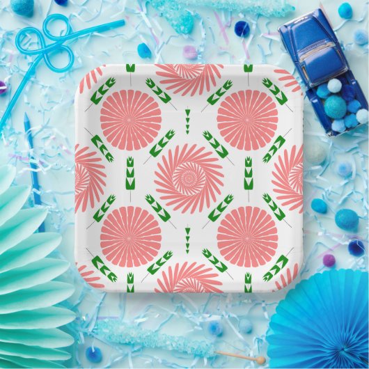 ピンク色の花の模様 ペーパープレート (パーティー)