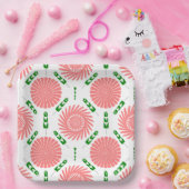 ピンク色の花の模様 ペーパープレート (パーティー)