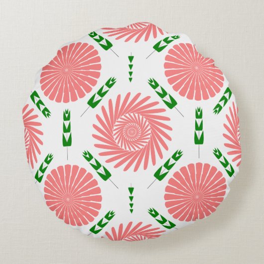ピンク色の花の模様 ラウンドクッション (裏面)