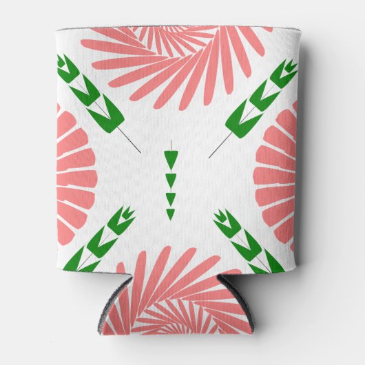 ピンク色の花の模様 缶クーラー (正面)