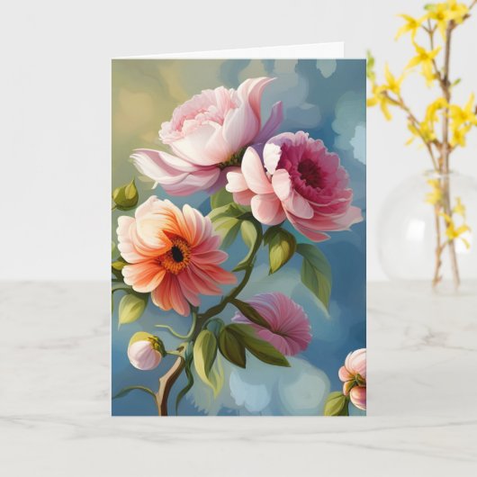 ピンク色の花の母の日 カード (黄色い花)