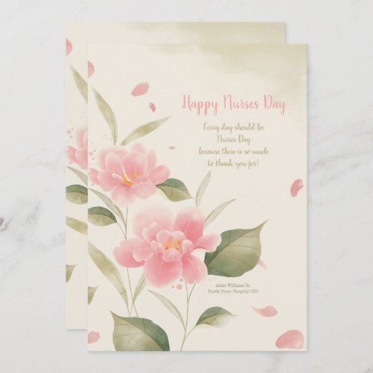 ピンク色の花の水彩カード シーズンカード (正面/裏面)