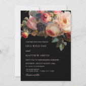 ピンク色の花の濃いフローラ | 写真結婚の 招待状 (正面)