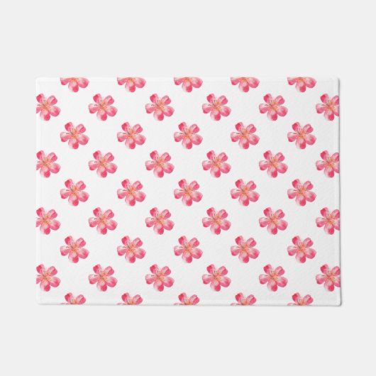 ピンク色の花の熱帯 ドアマット (正面)