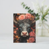 ピンク色の花の牛 ポストカード (スタンド正面)