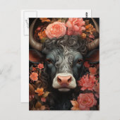 ピンク色の花の牛 ポストカード (正面/裏面)