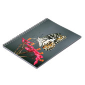 ピンク色の花の白い黒と黄色の蝶 ノートブック (左側)