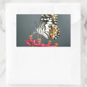 ピンク色の花の白い黒と黄色の蝶 長方形シール (バッグ)