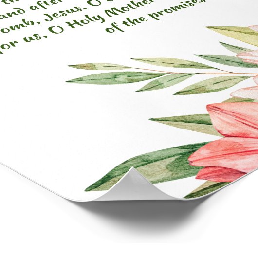 ピンク色の花の祈りの言葉のロザリオ・クリスチャン ポスター (角)