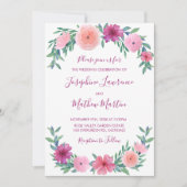 ピンク色の花の結婚式招待状 招待状 (正面)