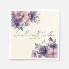 ピンク色の花の結婚紙ナプキン スタンダードカクテルナプキン