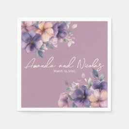 ピンク色の花の結婚紙ナプキン スタンダードカクテルナプキン