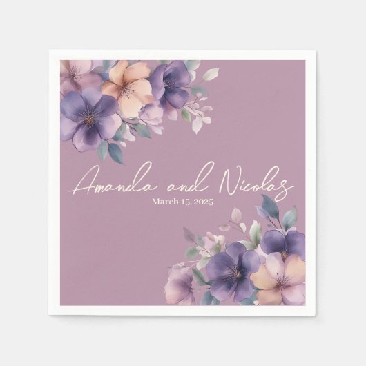 ピンク色の花の結婚紙ナプキン スタンダードカクテルナプキン (正面)