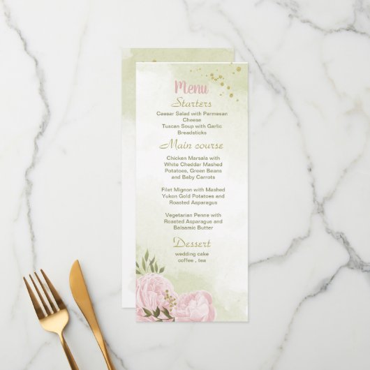 ピンク色の花の結婚緑 メニュー (正面/裏面インサイチュ)