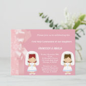 ピンク色の花の聖餐式ツインズ 招待状 (スタンド正面)