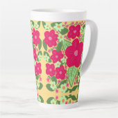 ピンク色の花の背景アルミニウム水底 カフェラテマグ (右アングル)