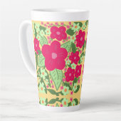 ピンク色の花の背景アルミニウム水底 カフェラテマグ (左アングル)