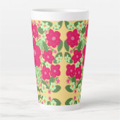 ピンク色の花の背景アルミニウム水底 カフェラテマグ (正面)