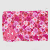 ピンク色の花の色合いピンクのフローラ ゴルフタオル (横)