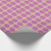 ピンク色の花の黄色い星パタガーリーーンのギフトペーパー ラッピングペーパー (角)