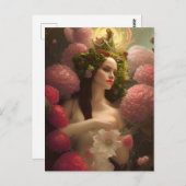 ピンク色の花はがき内の女性 ポストカード (正面/裏面)
