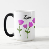 ピンク色の花をパーソナライズしたマグカップ モーフィングマグカップ (左)