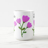 ピンク色の花をパーソナライズしたマグカップ モーフィングマグカップ (中央)