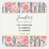 ピンク色の花をビジネスにストライプおける スクエアシール (正面)