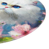 ピンク色の花を咲かせた白いペルシャの猫ネコの瞳 カッティングボード (角)