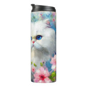 ピンク色の花を咲かせた白いペルシャの猫ネコの瞳 タンブラー (回転右)
