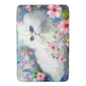 ピンク色の花を咲かせた白いペルシャの猫ネコの瞳 バスマット (正面縦)