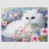 ピンク色の花を咲かせた白いペルシャの猫ネコの瞳 薄葉紙 (正面)