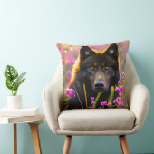 ピンク色の花を咲かせた黒い狼 クッション (椅子)