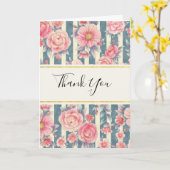 ピンク色の花を咲かせるストライプありがとう カード (黄色い花)