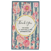 ピンク色の花を咲かせるストライプありがとう スモールペーパーバッグ (正面)