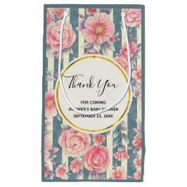 ピンク色の花を咲かせるストライプありがとう スモールペーパーバッグ