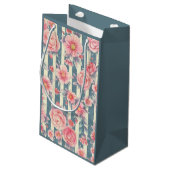 ピンク色の花を咲かせるストライプありがとう スモールペーパーバッグ (裏面アングル)