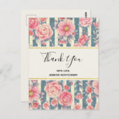 ピンク色の花を咲かせるストライプありがとう ポストカード (正面/裏面)