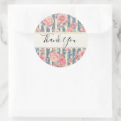 ピンク色の花を咲かせるストライプありがとう ラウンドシール (バッグ)