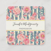 ピンク色の花を咲かせるストライプスクエアビジネス スクエア名刺 (正面)