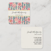 ピンク色の花を咲かせるストライプスクエアビジネス スクエア名刺 (正面/裏面)