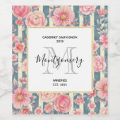 ピンク色の花を咲かせるストライプワインメイキング ワインラベル (シングルラベル)