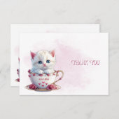 ピンク色の花を咲かせる子猫サンキューカード サンキューカード (正面/裏面)
